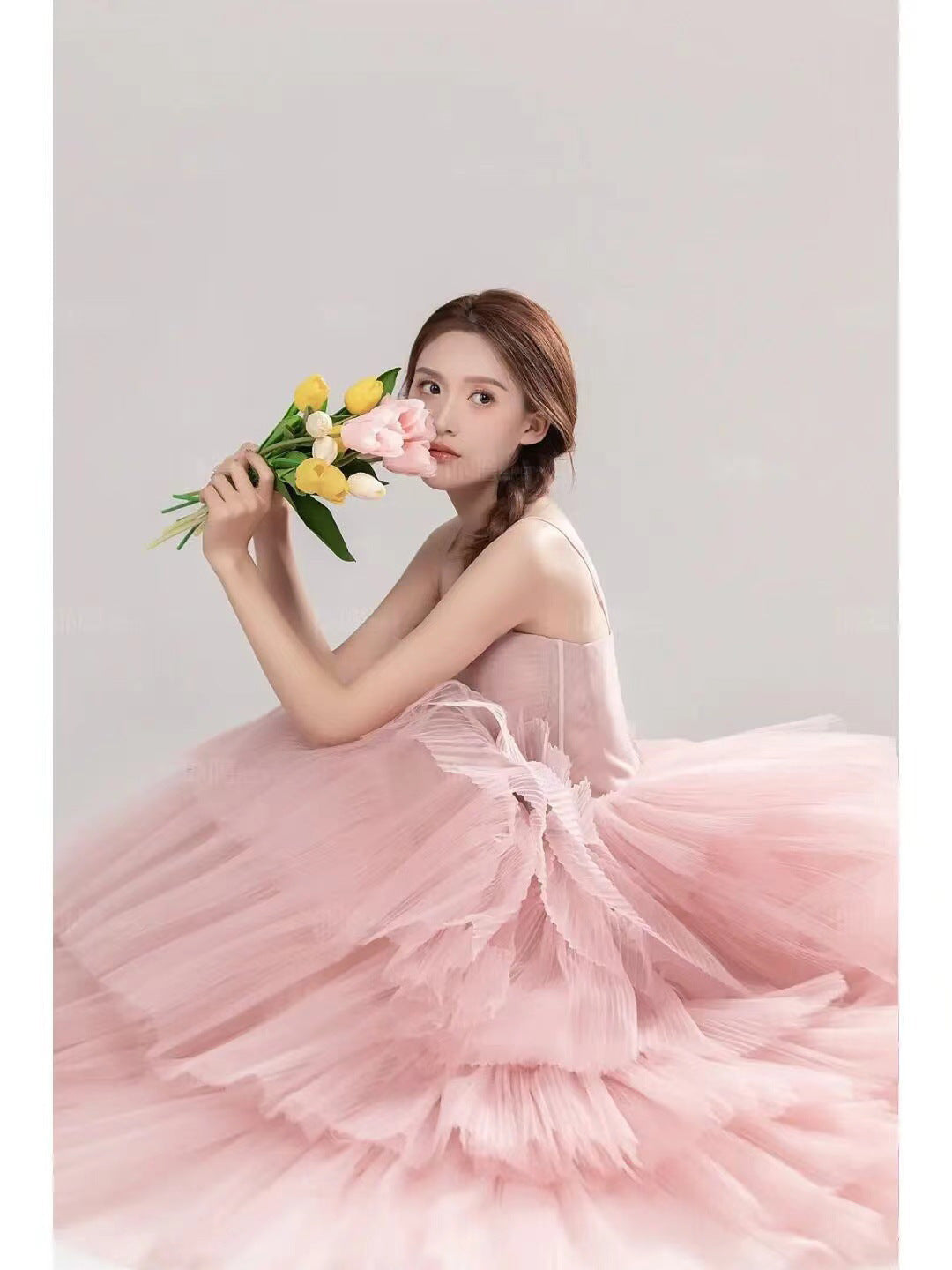 Elegant Girl's Wedding Photography Dress Pink White A&S Collection