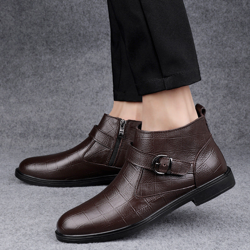 Cowhide And Velvet Warm Leisure Plus Size Leather Boots A&S Collection