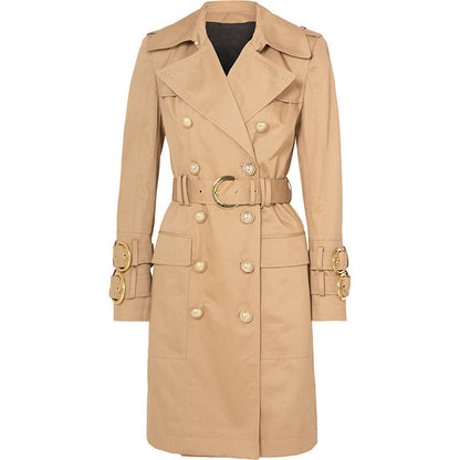 Autumn/winter quality top fashion metal lion buckle double breasted belt long trench coat A&S Collection