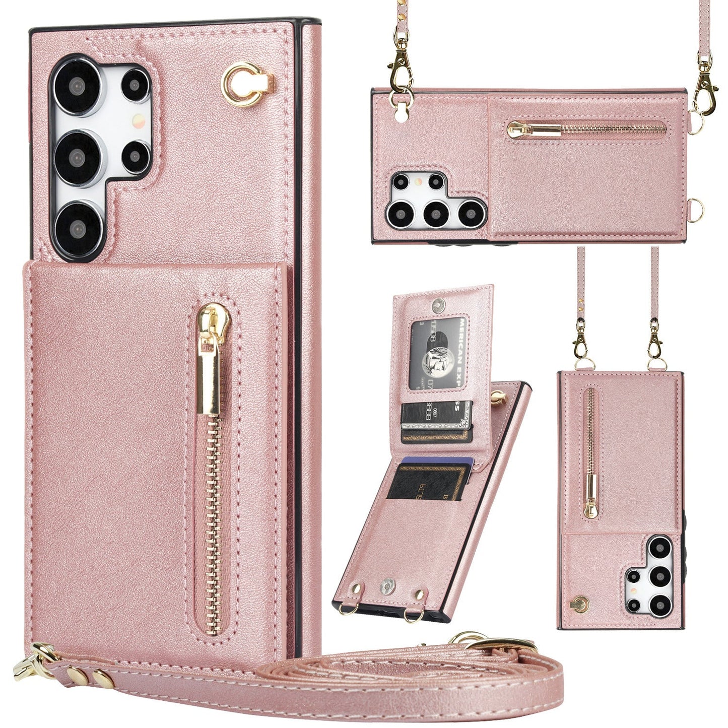 Card Crossbody Zipper Bracket Leather Phone Case A&S Collection