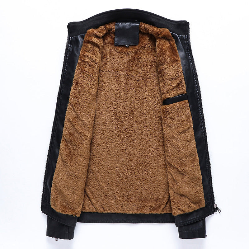 Men's new winter cashmere thick warm leather jacket PU leather jacket A&S Collection