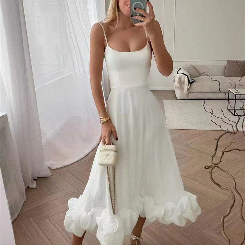 Fashion Suspenders Large Flower Swing Three-dimensional Flower A- Line Skirt Womens Clothing CJ