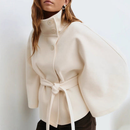 Winter High Neck Batwing Sleeve Coat With Belt Fashion Loose Elegant Button Top Trench Coat For Women Clothing A&S Collection