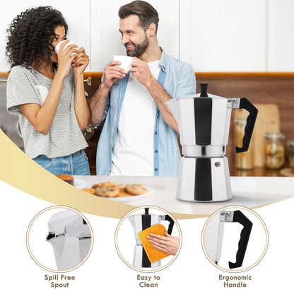 RAINBEAN Stovetop Espresso Maker 180ml For 3 Cups Espresso, Italian Moka Pot Coffee Maker, For Coffee Latte Mocha Cappuccino Macchiato Cuban Cafe Makers, Silver A&S Collection