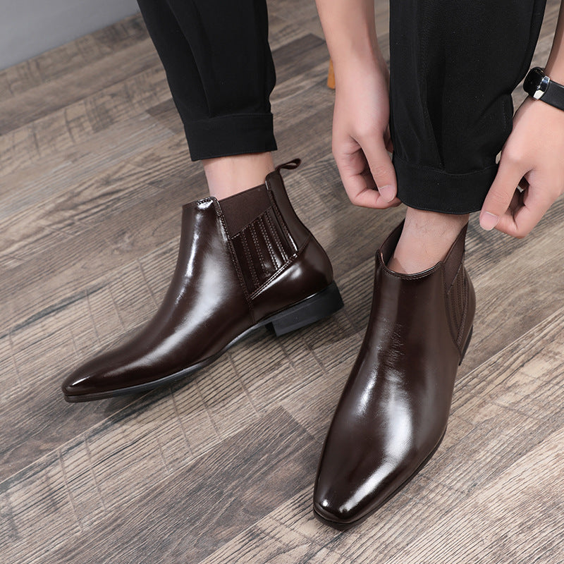 Pointed Toe Chelsea-style Boots For Men Fashion British Style Square Heel Business Formal Leather Shoes A&S Collection