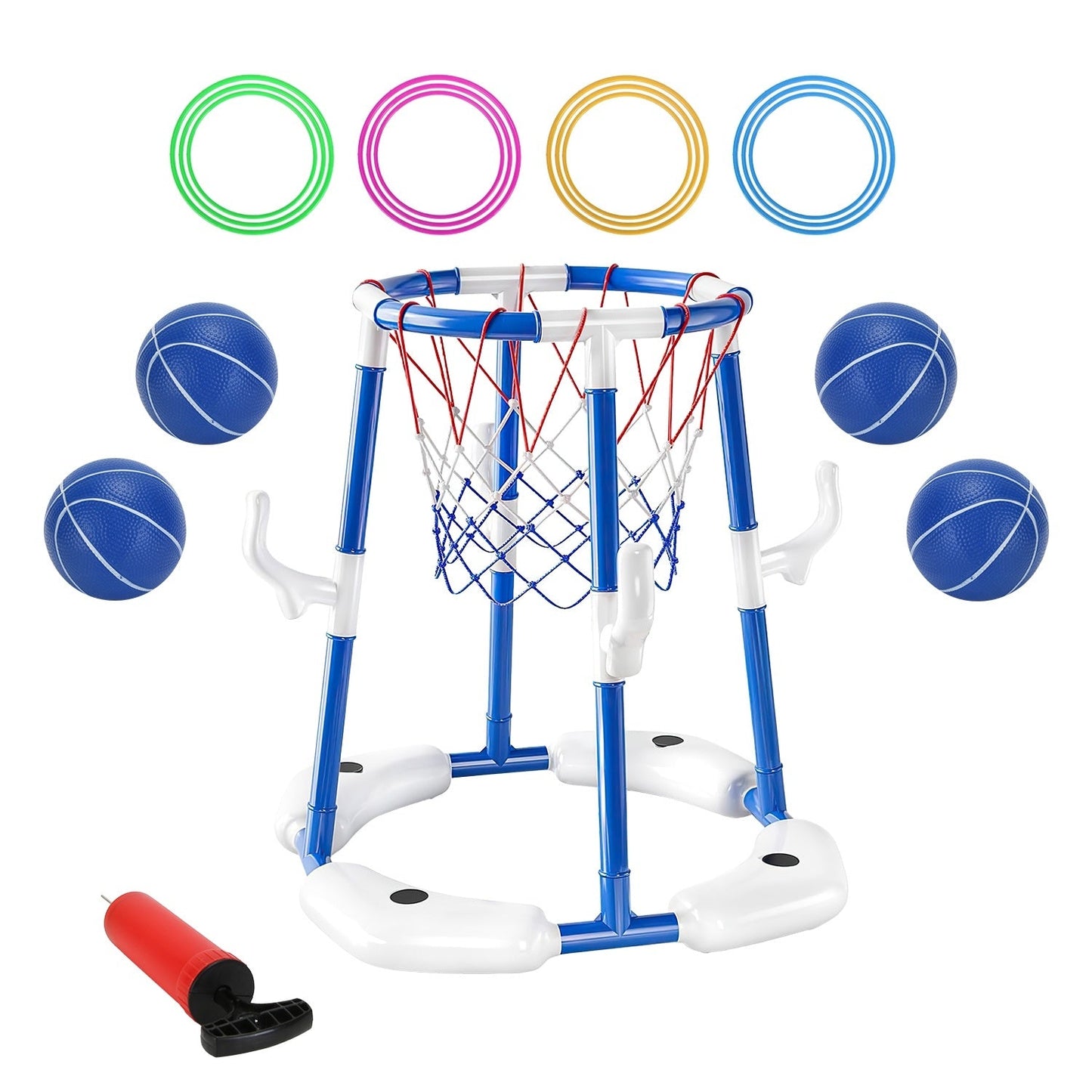 1Set Summer Pool Basketball Hoop Toy Set With 4 Basketballs 4 Circles Floating Swimming Pool Basketball Games Poolside Water Play Toy For 3 To 12Years Old Kids Adults A&S Collection