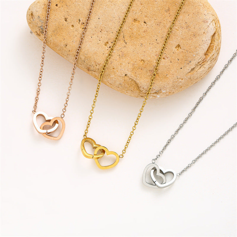 Titanium steel heart-shaped double le necklace A&S Collection