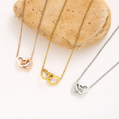 Titanium steel heart-shaped double le necklace A&S Collection