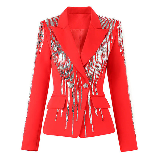 Luxurious early autumn coat with sequins and bead detailing, perfect for a chic, high-end look A&S Collection