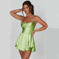 Elegant Satin Suspender Dress with Lace-Up Back - Perfect for Chic and Sexy Looks! CJ