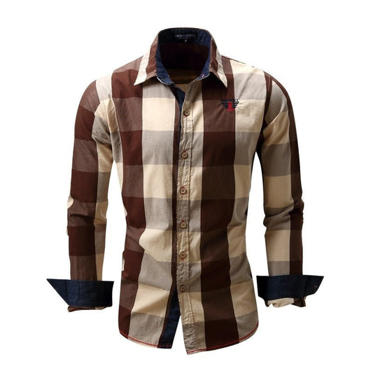 Foreign trade new European and American men's leisure long sleeve shirt plaid patchwork shirt casual fashion shirt A&S Collection