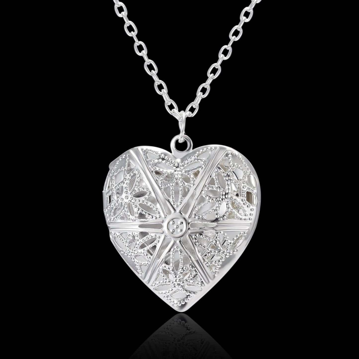 Carved Design Love Necklace Personalized Heart-shaped Photo Frame Pendant Necklace For Women Family Jewelry For Valentine's Day A&S Collection