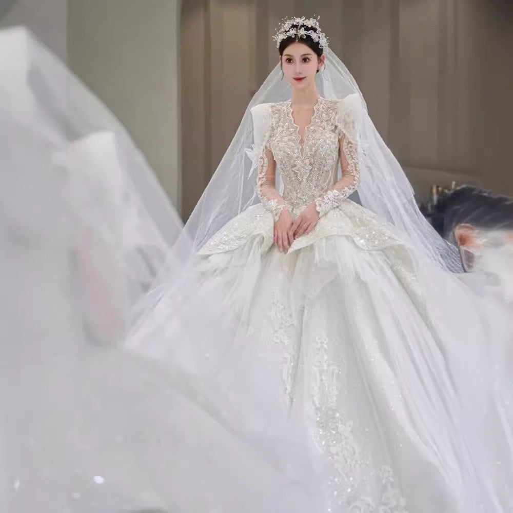 Bride Main Yarn Long Sleeve Heavy Industry Trailing French Retro Advanced A&S Collection