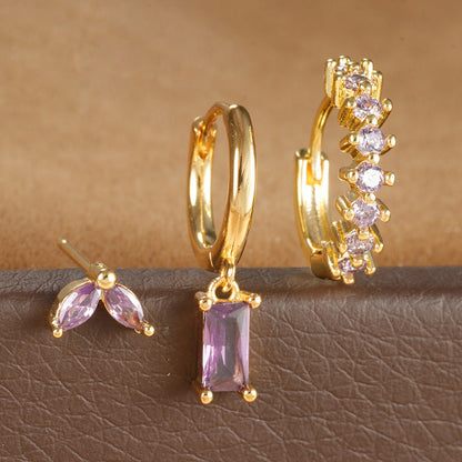 New 18K square le earrings Fashion zircon earrings jewelry three sets of earrings A&S Collection