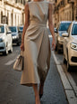 Round Neck Sleeveless Midi Sheath Dress.