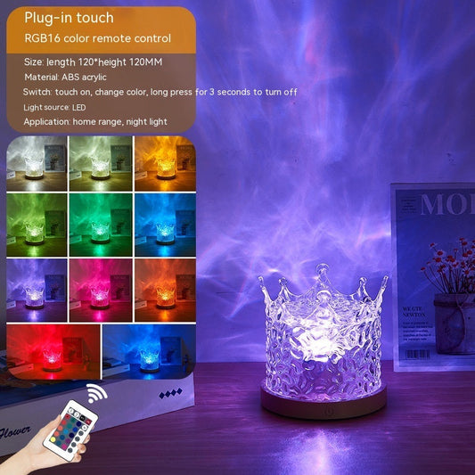 LED Water Ripple Ambient Night Light USB Rotating Projection Crystal Table Lamp RGB Dimmable Home Decoration 16 Color Gifts A&S Collection
