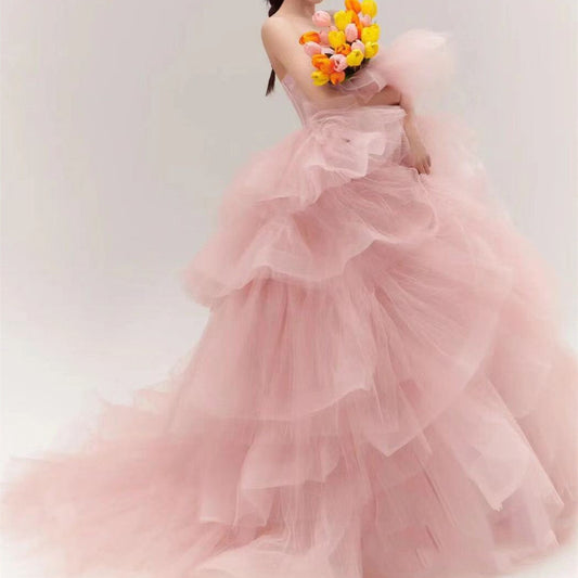 Elegant Girl's Wedding Photography Dress Pink White A&S Collection