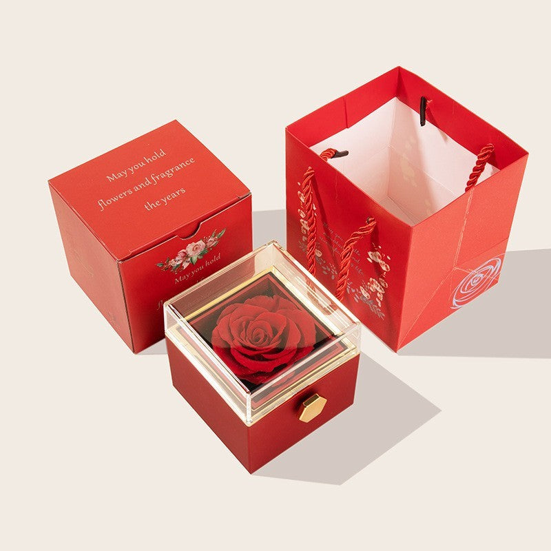 Creative rotating Valentine's Day rose  box Chinese Valentine's Day eternal flower proposal ring necklace box A&S Collection