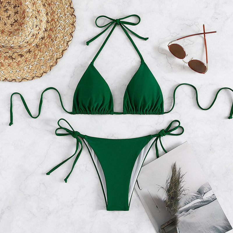Pure Color Tied Halter Bikini Swimsuit CJ