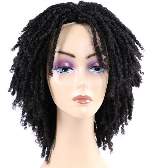 Adjustable black curly hair wig with a breathable cap and straps. A&S Collection