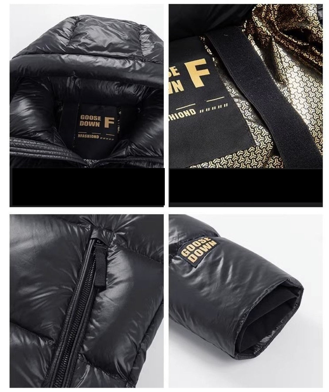 Black Gold White Goose Down Mid-length Elegant Hooded Windproof Overknee Thickened Warm Down Jacket A&S Collection