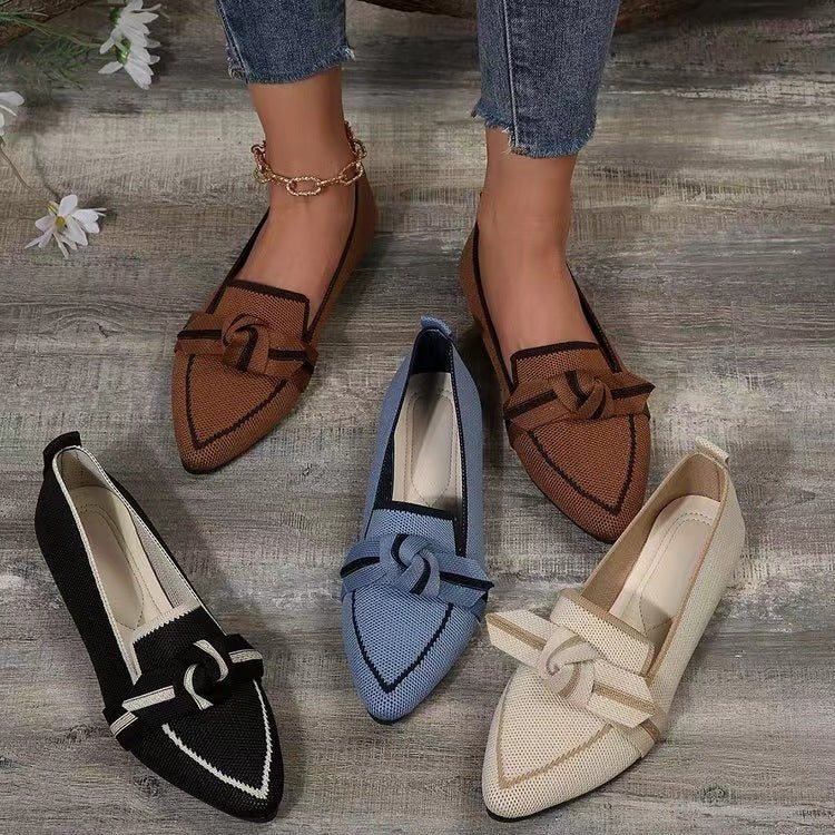 Fashion Pointed Toe Bow Flats: Breathable, Woven Slip-On Shoes for Women A&S Collection