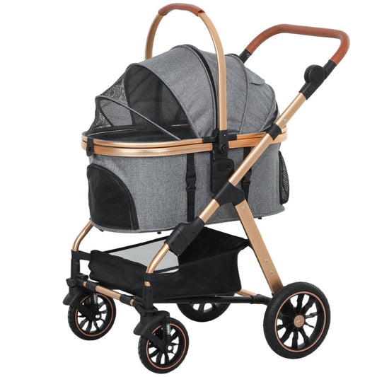 3 In 1 Dog Stroller With Detachable Cabin, 4 Wheel Folding Lightweight Pet Stroller For Small Dogs, Gray A&S Collection