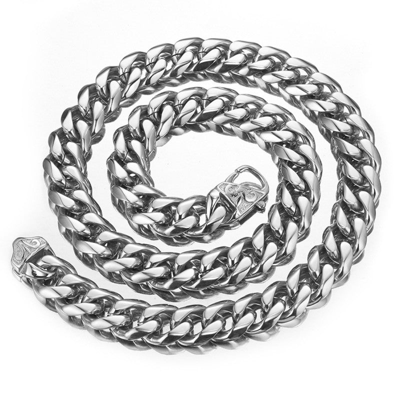 15mm stainless steel and titanium six-sided Cuban chain cast men's necklace A&S Collection