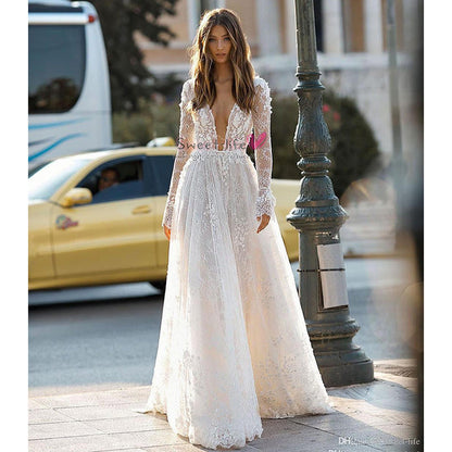 Women's Wedding Dress Lace Long Sleeve Dinner Party Gown A&S Collection