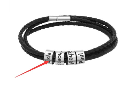 Personalized Mens Braided Genuine Leather Bracelet Stainless Steel Custom Beads Name Charm Bracelet For Men With Family Names A&S Collection