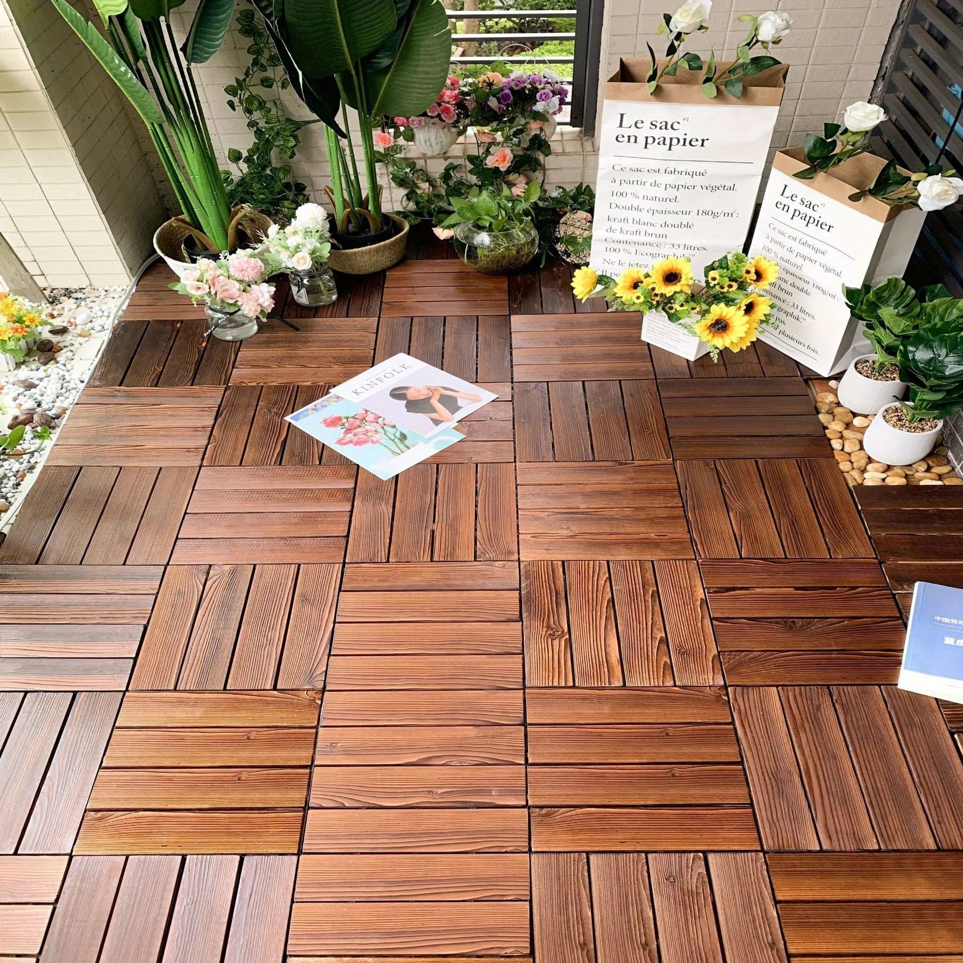 Decoration Of Household Splicing Solid Wood Flooring, Terrace, Courtyard, Outdoor Ground, Balcony Renovation, Solid Wood Floorin A&S Collection