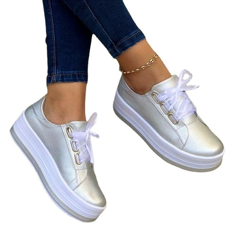 Elegant Ribbon Lace-Up Platform Sneakers for Women: Fashion-Forward Flats for Effortless Style A&S Collection