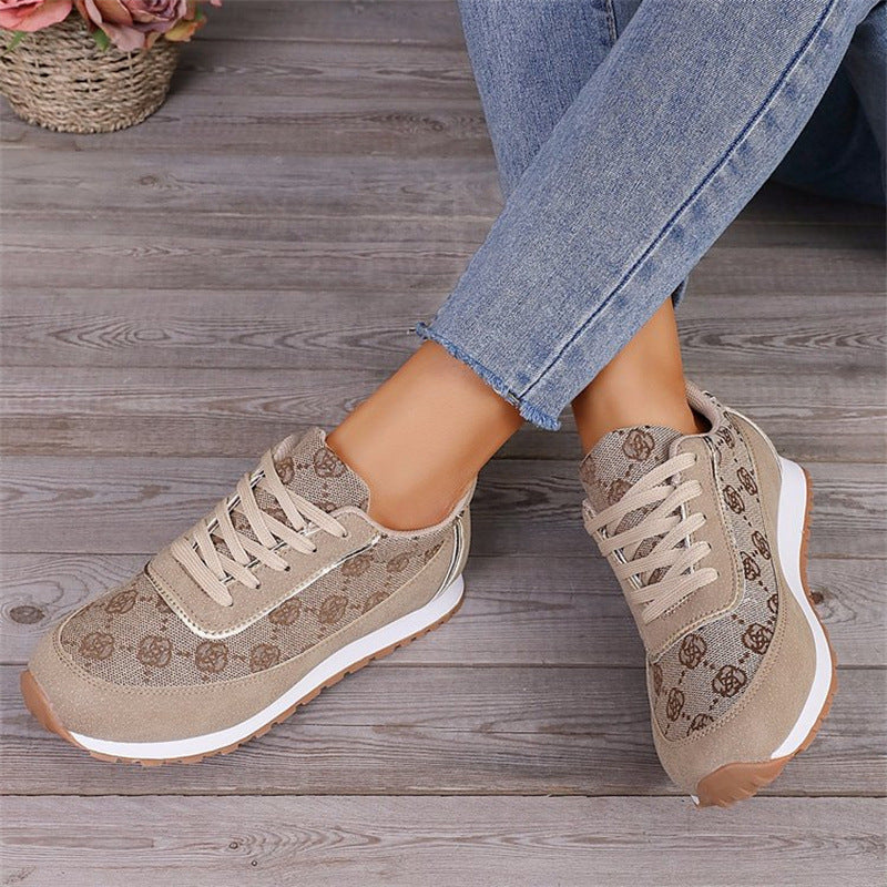 Flower Print Lace-up Sneakers Casual Fashion Lightweight Breathable Walking Running Sports Shoes Women Flats A&S Collection