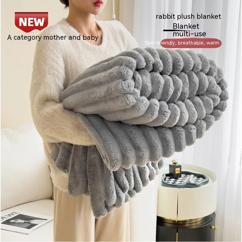 Soft Wind Bubble Velvet Blanket Warm Solid Rabbit Fur Blankets Double-sided Thickening Cover Throw Warm Fur Blanket A&S Collection