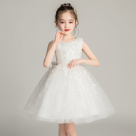 Elegant white lace dress with floral embroidery, perfect for special occasions A&S Collection