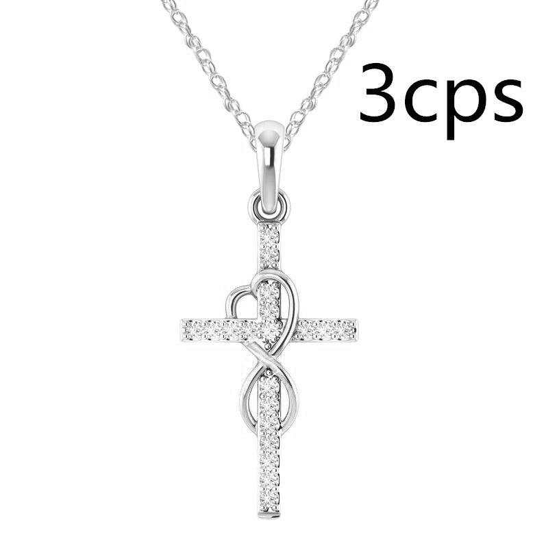Stunning Alloy Pendant Necklace: Featuring Sparkling Diamonds and an Elegant Infinity Cross Design – Perfect for Adding Timeless Grace to Your Style CJ