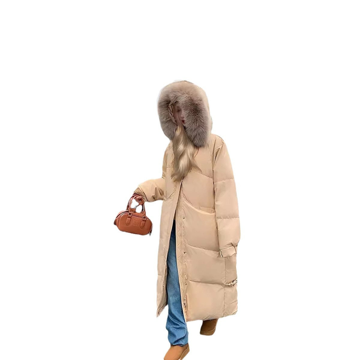 Down Cotton-padded Jacket Women's Mid-length Big Fur Collar A&S Collection