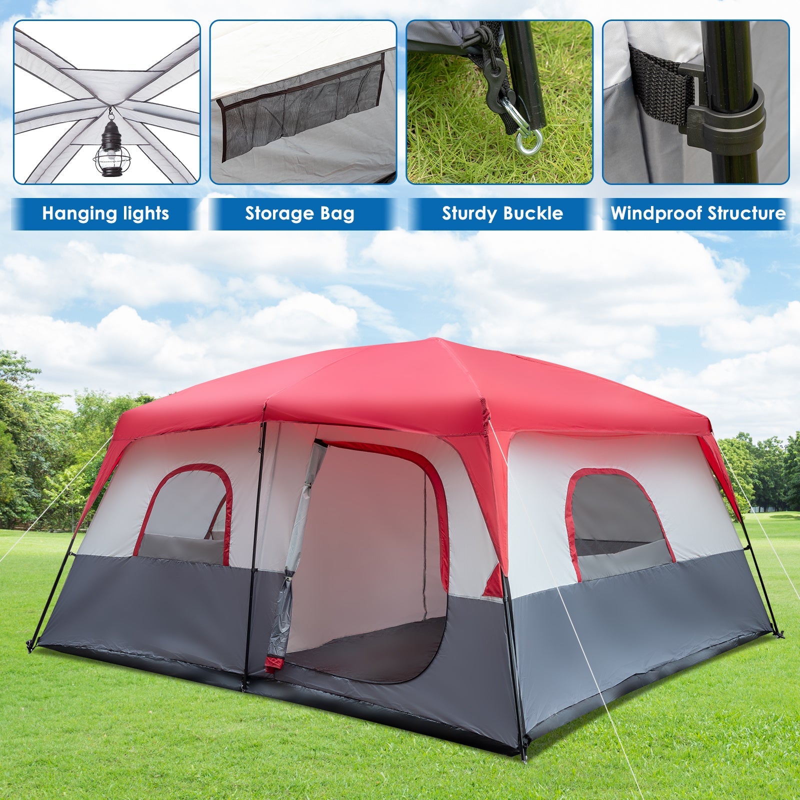 Red And White Camping Tent 430x430x210cm A&S Collection