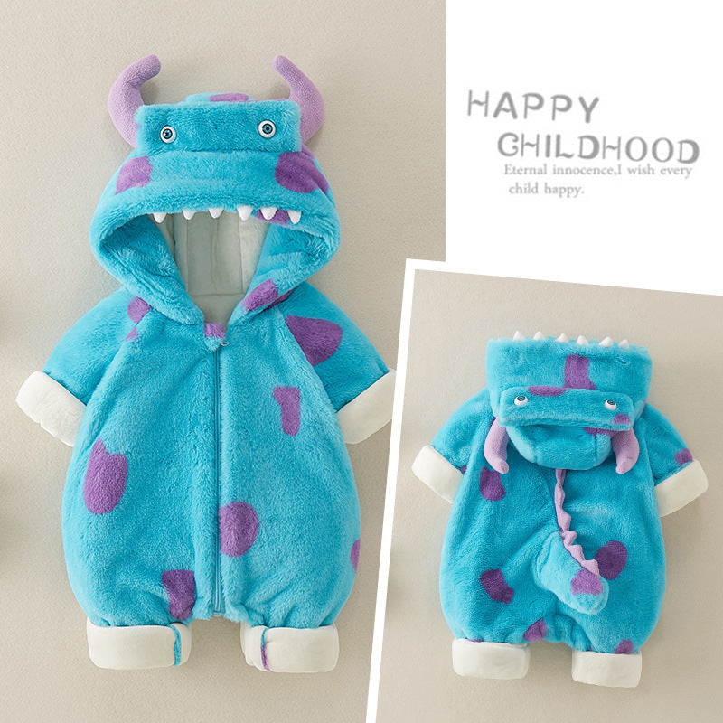 Adorable monster-themed baby onesie with a hood, perfect for a fun and cute look. A&S Collection