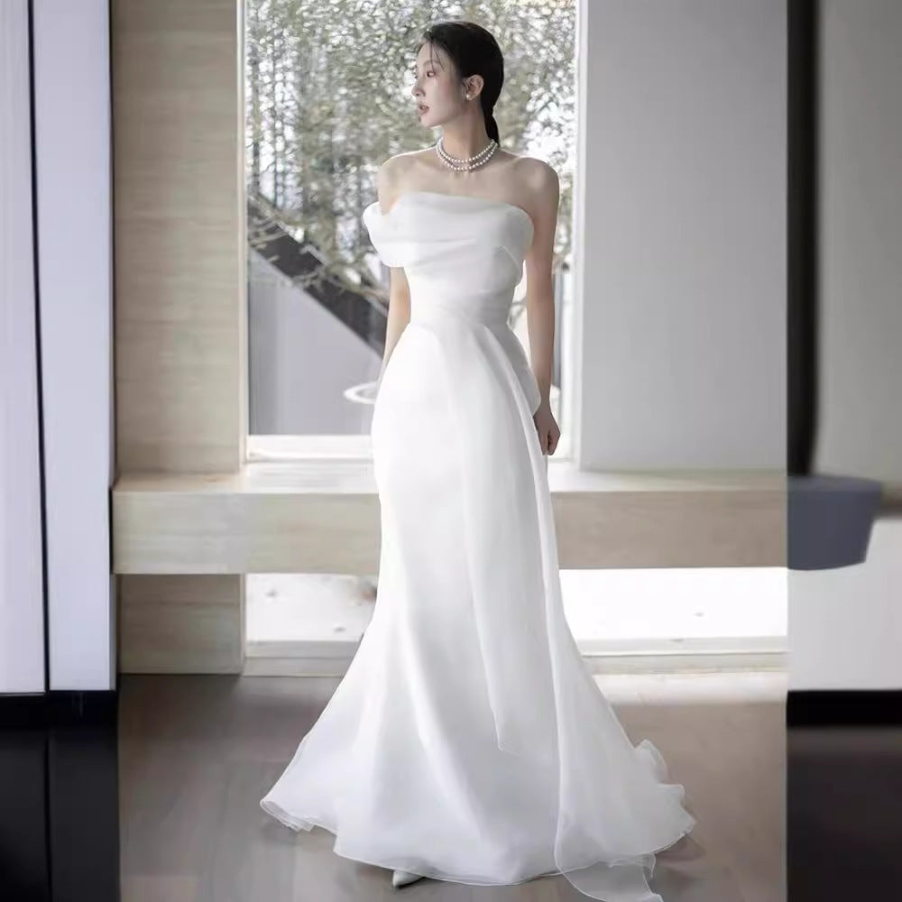 French Off-shoulder Light Wedding Dress Bride A&S Collection