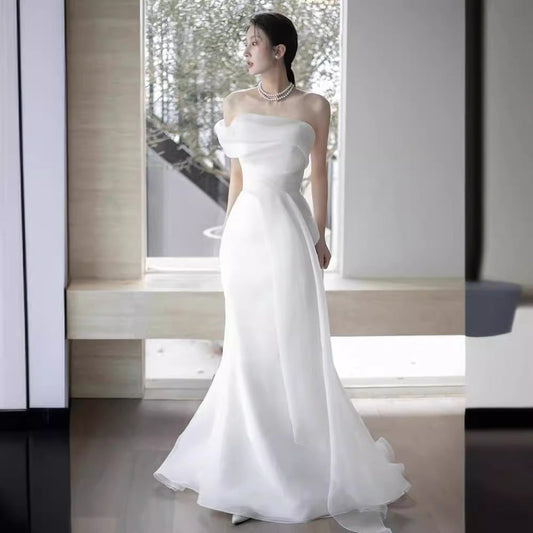 French Off-shoulder Light Wedding Dress Bride A&S Collection