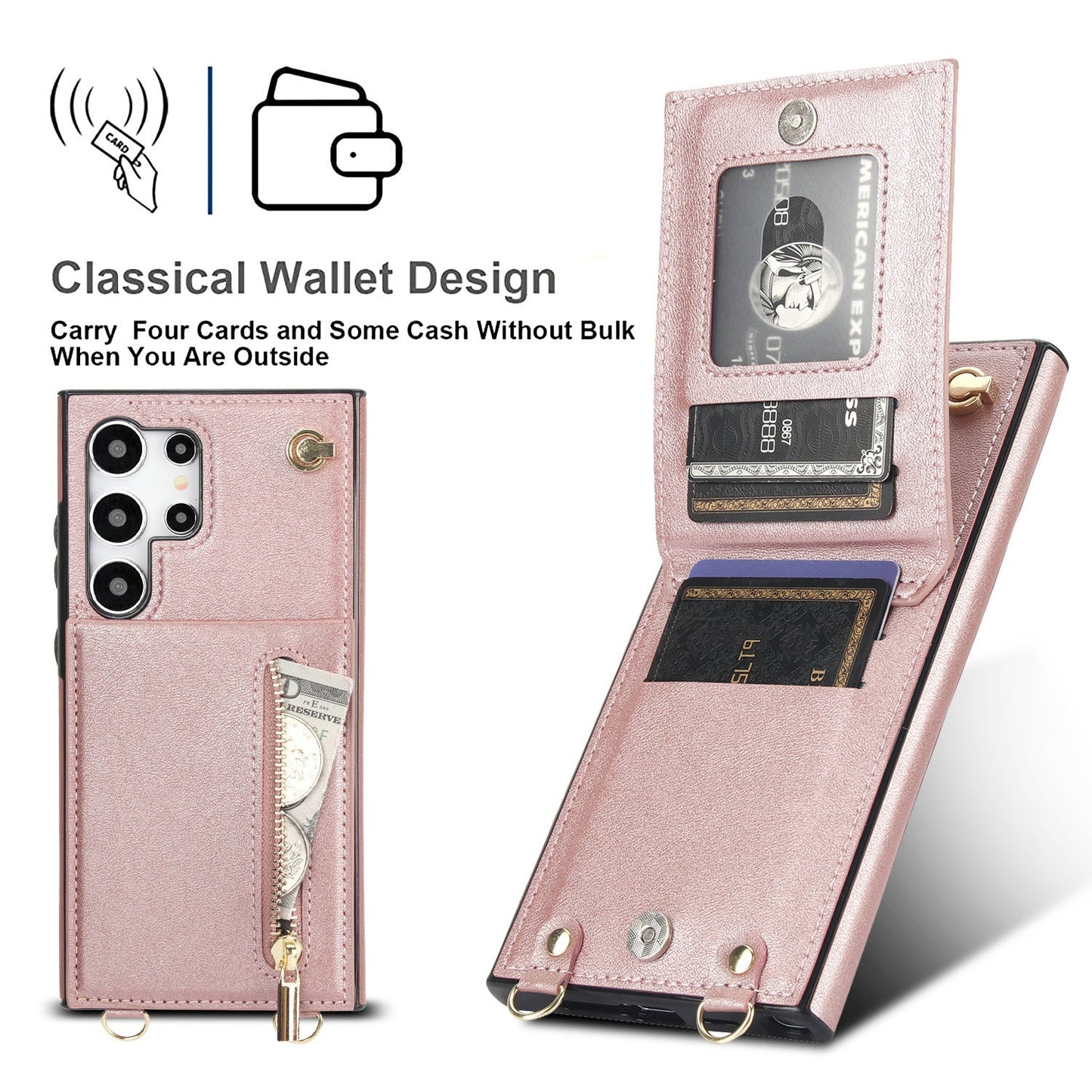 Card Crossbody Zipper Bracket Leather Phone Case A&S Collection