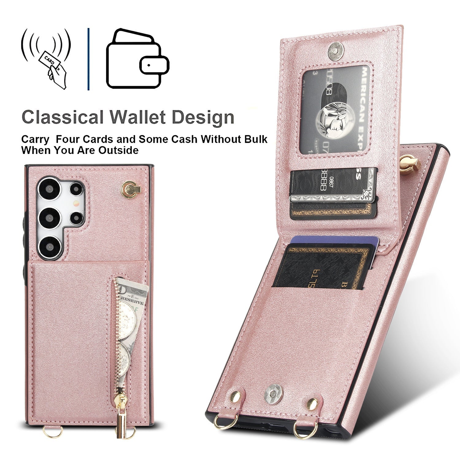 Card Crossbody Zipper Bracket Leather Phone Case A&S Collection