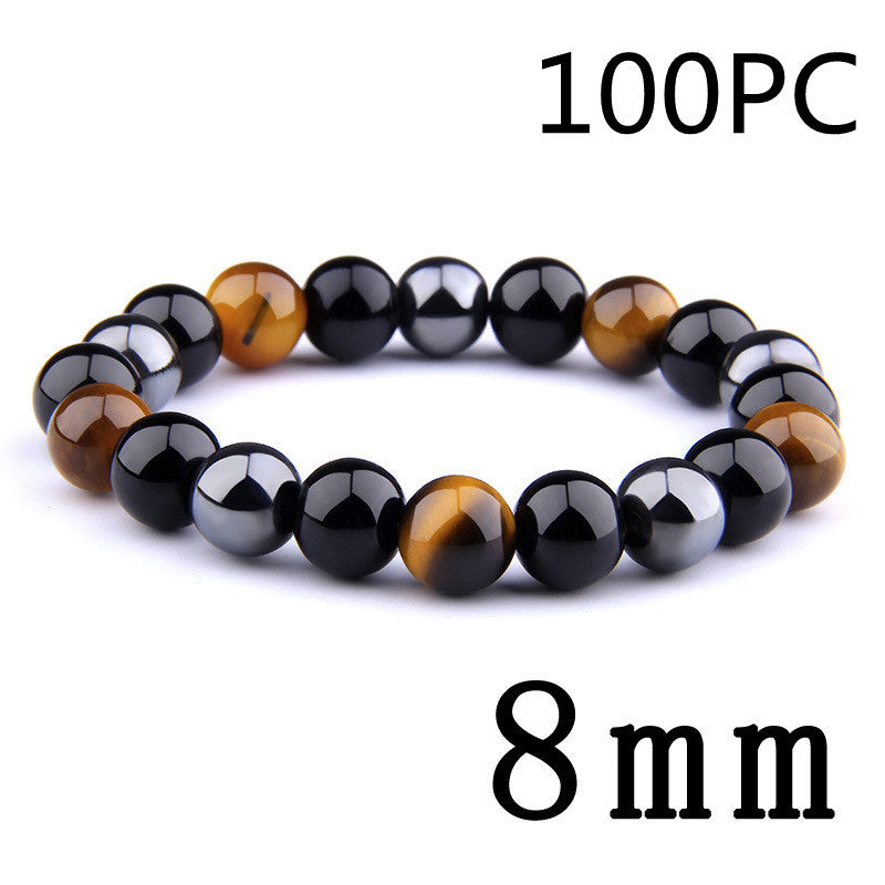 Men's Elastic Bracelet with Tiger's Eye, Obsidian, and Hematite - Stylish and Protective Gemstone Jewelry CJ