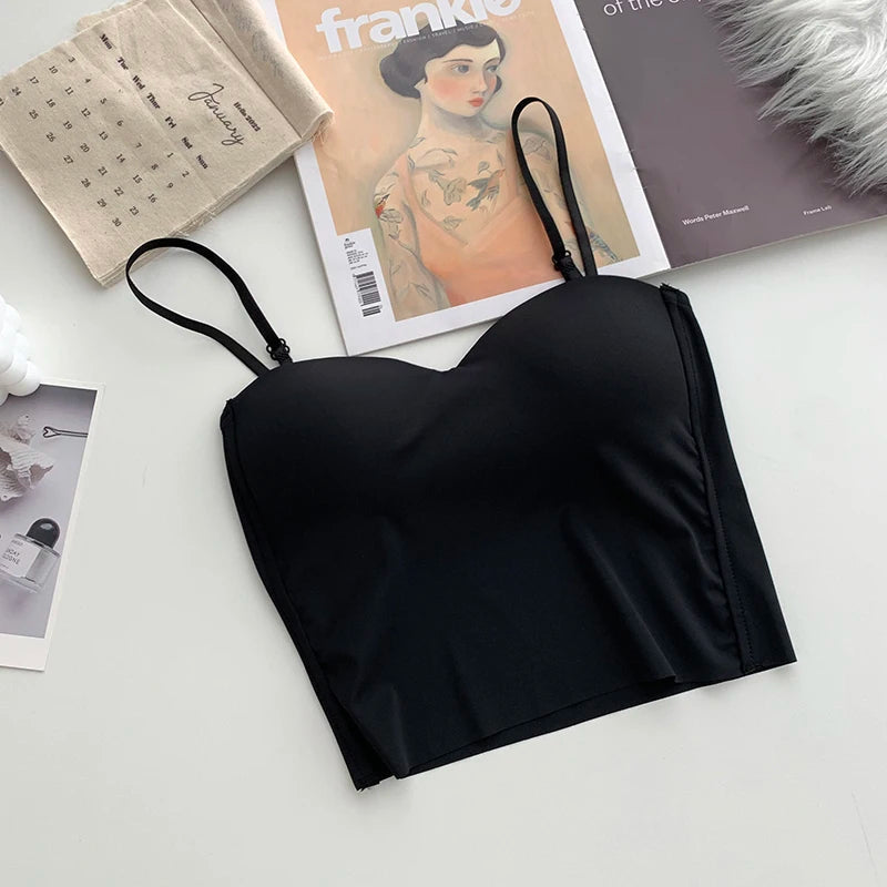 ITOOLIN Fashion Backless Tank Tops Cute Crop Tops For Women Slim Elastic Camisole Ice Silk Women Spaghetti Camis With Bra Pad A&S Collection