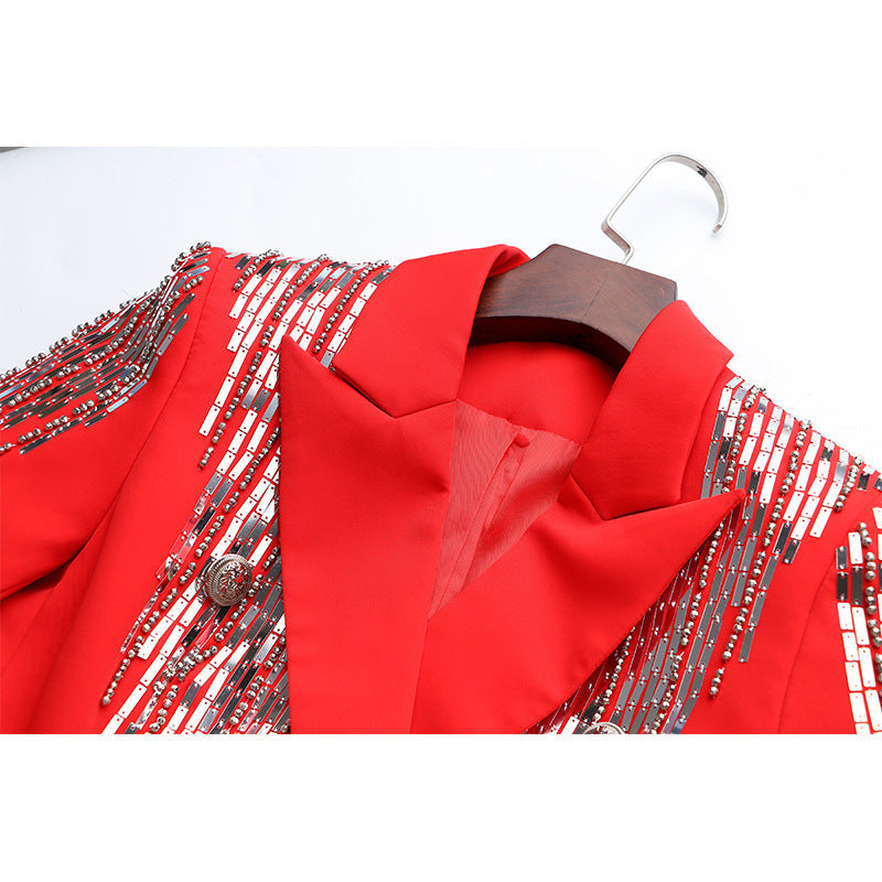 Luxurious early autumn coat with sequins and bead detailing, perfect for a chic, high-end look A&S Collection