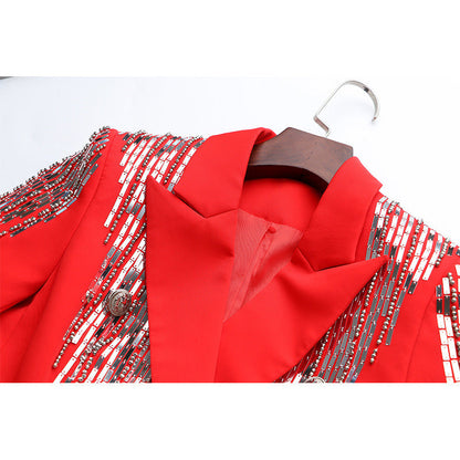 Luxurious early autumn coat with sequins and bead detailing, perfect for a chic, high-end look A&S Collection