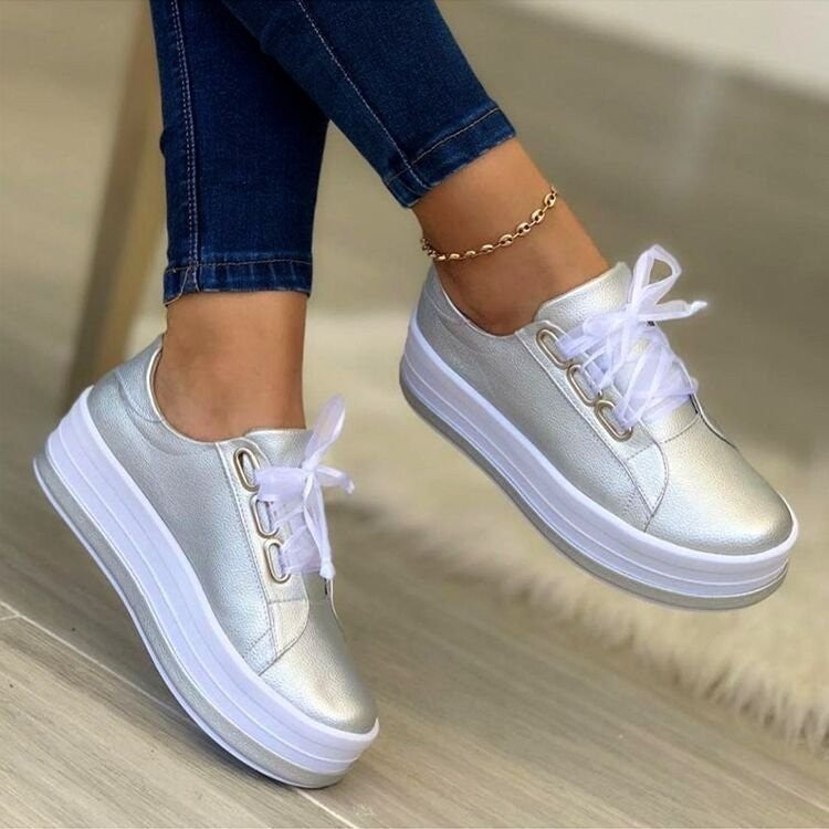 Elegant Ribbon Lace-Up Platform Sneakers for Women: Fashion-Forward Flats for Effortless Style A&S Collection
