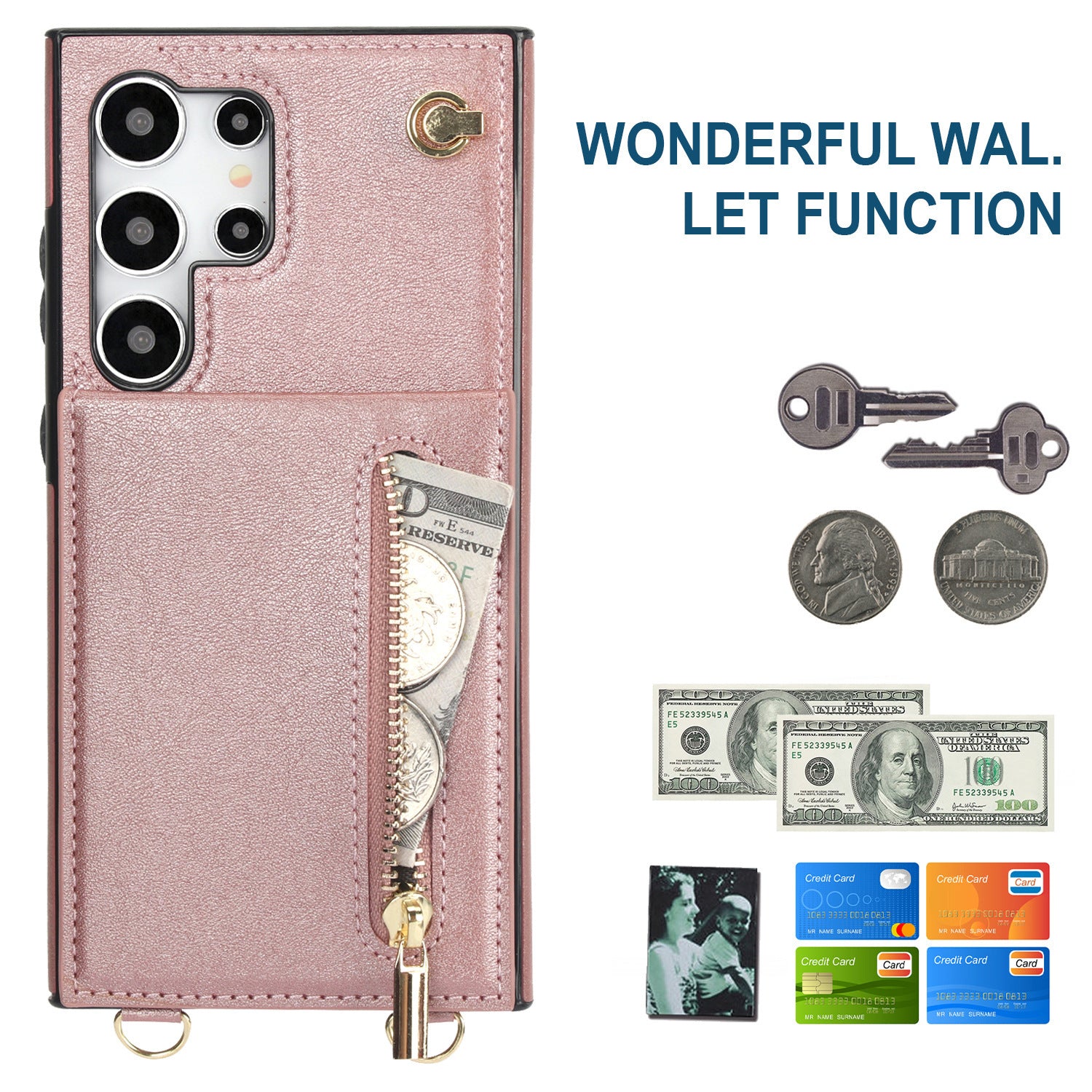 Card Crossbody Zipper Bracket Leather Phone Case A&S Collection