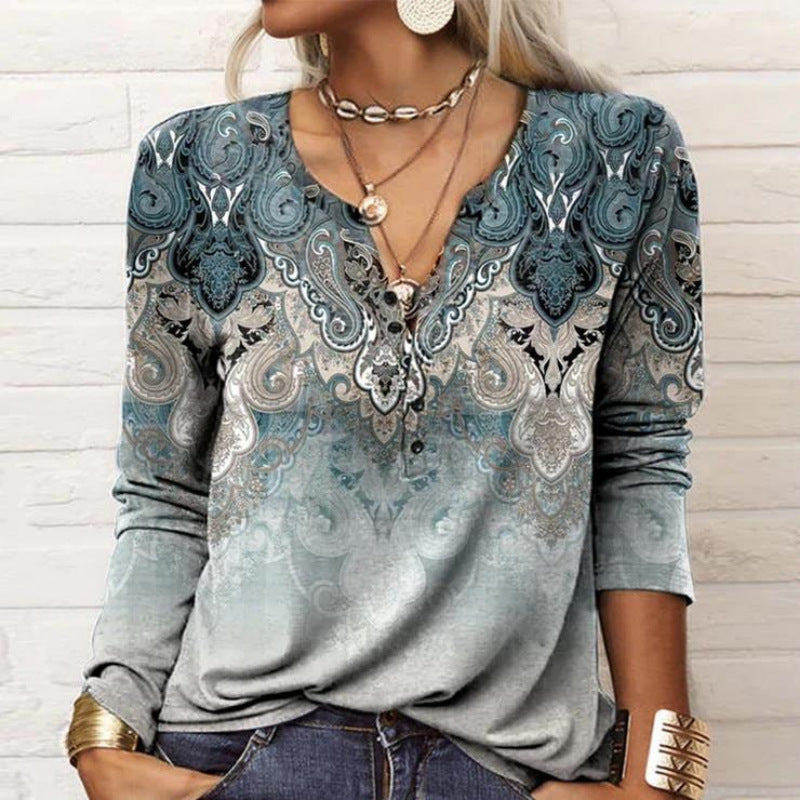 Women's Long Sleeve Printed Ethnic Fashion T-shirt